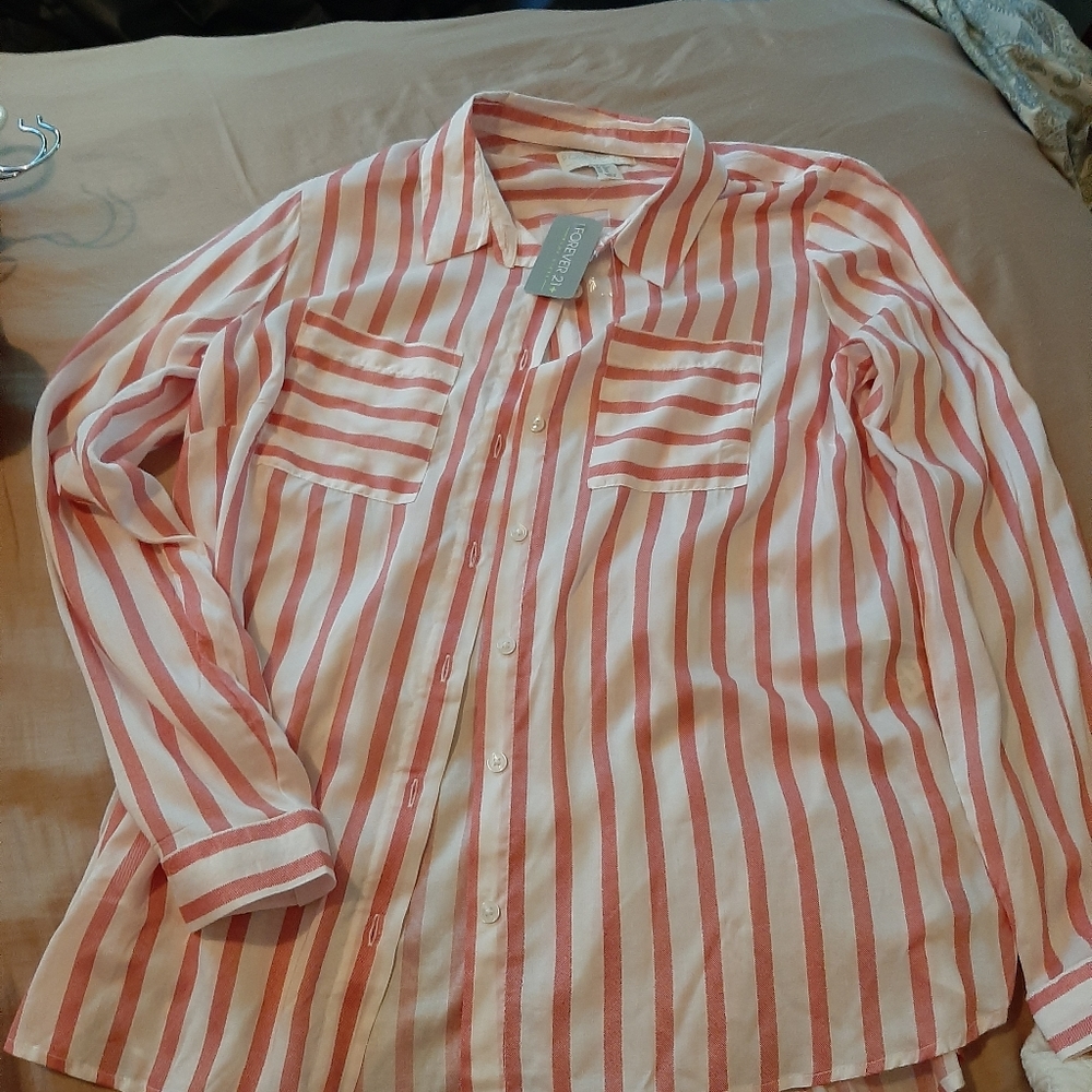 NWT Forever 21 Striped Button Down Shirt 0X